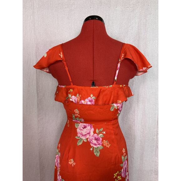 Altar'd State Women's Red Floral Satin Maxi Dress XS V-Neck High Low *read E108 - Picture 7 of 14